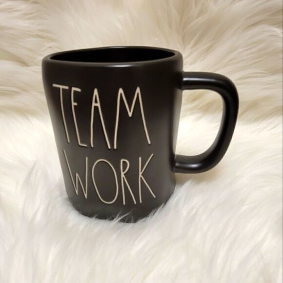 Rae Dunn TEAM WORK Black coffee mugBlack cup with white lettering - Picture 2 of 8